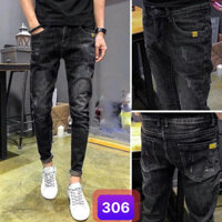Quần Jean Nam Rin Ống Ôm Chất Bò Đen Xước Co Giãn MC18