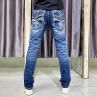 Quần jean nam ROCK REVIVAL , họa tiết túi thêu phối da , wash loang màu mới