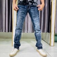 Quần jean nam ROCK REVIVAL chất jean denim có độ co giãn, túi thêu phối da màu xanh jean đậm M11