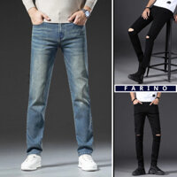 Quần jean nam skinny co dãn FARINO 4 chiều rách gối quần bò nam trơn cao cấp dáng ôm
