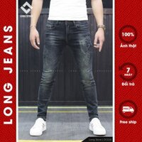 Quần jean nam skinny wash nhẹ phối logo vân chìm dáng đứng ống côn DC020