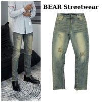 Quần jean nam streetwear cao cấp BEAR STREETWEAR màu xanh đậm form slimfit vải denim co giãn(Sk025)