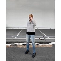 Quần jean nam streetwear cao cấp, màu dirty blue trơn wash bạc form slim/skinny fit, chất liệu jeans co dãn, ko ra màu