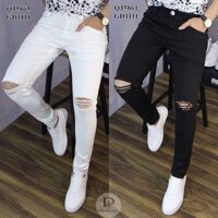 Quần jean nam trắng đen rách gối trơn chất bò cao cấp co dãn 4 chiều đẹp form dáng skinny boy phố Havado 250 mẫu mới