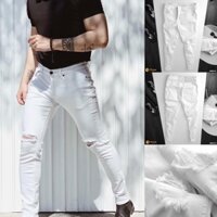 Quần Jean Nam Trắng Rách Gối Phong Cách Đơn giản Dày Dặn Co giãn 302 VJ