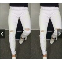 Quần jean nam trắng rách gối
