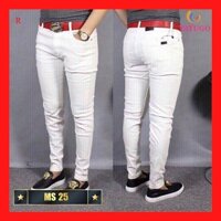 Quần Jean Nam Trắng Trơn không rách gối Chất Bò Cao Cấp co dãn 4 chiều, quần rin nam đẹp TATUGO MS25  Nhiều Mẫu Mới