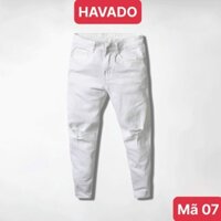 Quần jean nam trắng trơn rách gối chất bò cao cấp co dãn 4 chiều form skinny HAVADO MS7 mẫu mới
