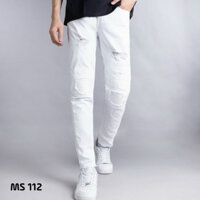 Quần jean nam trắng trơn rách gối chất bò cao cấp co dãn, quần rin nam đẹp 1995AD Nhiều Mẫu Mới xu hướng thời trang nam