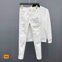 Quần jean nam trắng trơn rách gối chất bò cao cấp co dãn , quần rin nam đẹp 1995AD Nhiều Mẫu Mới