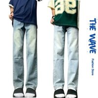 Quần Jean Nam Trơn Basic Màu Xanh Xám Ống Rộng, Quần Jean Baggy Nam Ống Đứng - THEWAVEJEANS