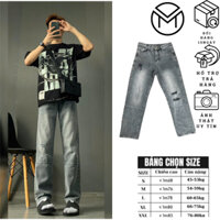Quần Jean Nam Trơn Basic Màu Xám Ống Đứng, Quần Jean Baggy Nam Rách Gối Đơn Giản 109