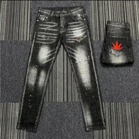 Quần jean nam vẩy sơn túi thêu lá phông cực chất, jean nam cao cấp chuẩn phom phong cách trẻ trung năng động