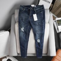 Quần jean nam VNXK xuất xịn  ống côn - xanh xước Hải An Jeans