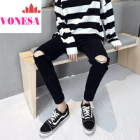 Quần Jean Nam Vovesa Nhiều Mẫu Mới, Dáng Ôm Trẻ Trung, Nam Tính - 28 - Đen Rách Gối