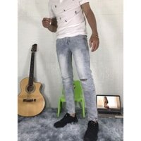Quần jean nam XANH BẠC RÁCH GỐI cao cấp không xù lông, không ra màu, chất giãn tốt RGOI-DD-41