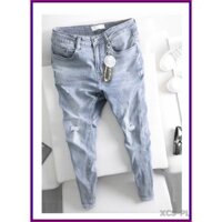Quần jean nam XANH BẠC RÁCH GỐI cao cấp không xù lông, không ra màu, chất giãn tốt RGOI-K3-26