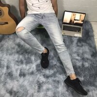 Quần jean nam XANH BẠC RÁCH GỐI cao cấp không xù lông, không ra màu, chất giãn tốt RGOI-DD-21