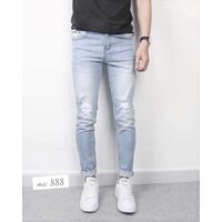 Quần jean nam XANH BẠC RÁCH GỐI cao cấp không xù lông, không ra màu, chất giãn tốt RGOI-DD-1