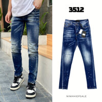 Quần jean nam xanh rách gối , quần bò nam hàng Quảng Châu cao cấp chất denim ống ôm co dãn 3512