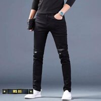 Quần jean nam xanh trắng không rách gối chất bò cao cấp co dãn 4 chiều đẹp from dáng rin skinny YuMy