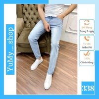 Quần jean nam xanh trắng không rách gối chất bò cao cấp co dãn 4 chiều đẹp from dáng rin skinny YuMy JM338