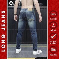 Quần jean nam xước nhẹ phối họa tiết ống côn dáng đứng phom ôm 5020