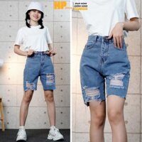 Quần jean ngố ❤️ Quần bò nữ cạp lưng cao thiết kế rách đùi cá tính, chất bò dày dặn trẻ trung - QJ19  ྇