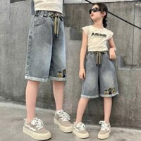Quần Jean Ngố Mềm Mại Thoải Mái Có Họa Tiết Thêu Cho Bé Gái