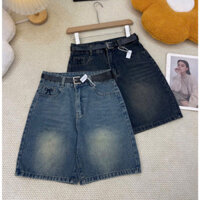 Quần Jean Ngố Nữ Form Suông Cạp Cao – Trơn Thêu Nơ Xinh, Jean Xanh & Khói