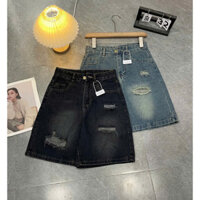 Quần Jean Ngố Nữ Rách Nhẹ Thêu MIU – Cạp Cao Tôn Dáng, Màu Khói & Xanh Nhạt