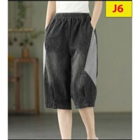 Quần jean ngố nữ vải jean mềm mại bigsize 40-90kg, J6 TK010 cạp chun, không phai, không nhăn, màu đen túi sâu