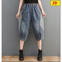 Quần jean ngố nữ vải jean mềm mại bigsize 40-90kg, J9 TK010 cạp chun, không phai, không nhăn, màu xanh túi sâu