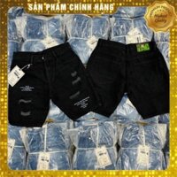 quần jean ngố, quần jean nam rách,quần jean đen nam rách đùi phối chữ chất liệu jean mịn co giãn thoải mái HoKo