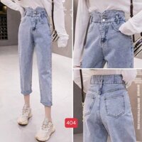 Quần Jean Nữ 2 Nút Lưng Chữ V Cao Cấp Hai Màu Xám chuột/ Xanh sáng