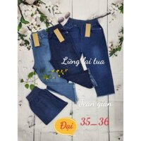 Quần jean nữ 9 tấc lỡ hàng co giãn lưng thun tua lai
