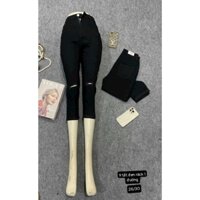 Quần jean nữ 9 tấc màu đen lật lai rách gối lưng cao co giãn mạnh