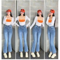 Quần jean nữ 9 tấc ống loe ghép sườn chất mềm co giãn có 2 màu