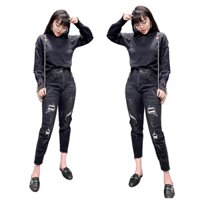 Quần Jean Nữ 9 Tấc Skinny Jean Màu Xám Lông Chuột Phom Ôm Lưng Cao Co Dãn Mạnh 0071 0070