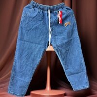 Quần jean nữ baggy chín tấc ống đứng lưng thun, quần bò cạp chun co giãn bốn chiều