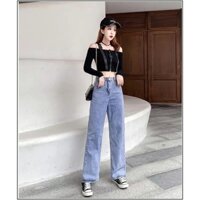 Quần jean nữ BAGGY LOE DÀI 1 CÚC - LOẠI KHÔNG TUA LAI D332-2
