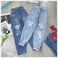 Quần jean nữ baggy lưng cao rách kiểu chất vải mềm mịn