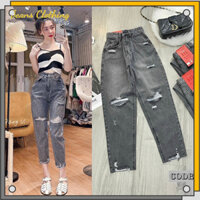 Quần jean nữ baggy lưng cao phong cách hàng quốc - Quần bò nữ cạp cao rách kiểu bụi