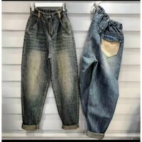 Quần jean nữ baggy lưng thun cạp cao chất Denim cotton Pants QC dài 95cm MS6162