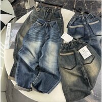 Quần jean nữ baggy lưng thun cạp cao chất Denim cotton Pants QC dài 95cm MS077-078
