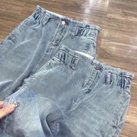 Quần jean nữ BAGGY LƯNG THUN xanh nhạt, quần dài nữ 9 tấc phối chun eo co giãn thoải mái