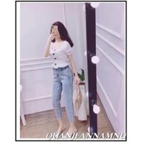 quan jean nữ baggy lưng thun xanh nhạt bg5555