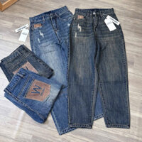 Quần Jean Nữ Baggy Thêu Túi Sau Chữ W 9Tấc Lưng Cao,Chất Jean Không Giãn