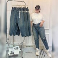 Quần jean nữ bigsize 60-95kg dáng baggy túi đính phụ kiện, lưng cao có thun sau dễ mặc, chất jean mềm co giãn tốt