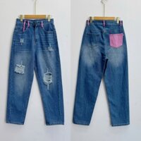 Quần Jean Nữ Bigsize cách điệu rách xanh túi hồng nổi bật tôn dáng thời trang năng động 60-95kg - Q504